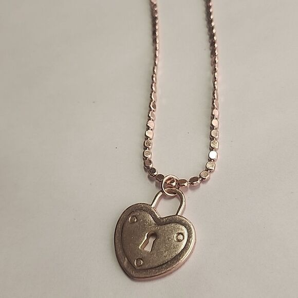 Heart Faux Padlock Rose Gold Tone Pendant Necklace - Picture 1 of 5